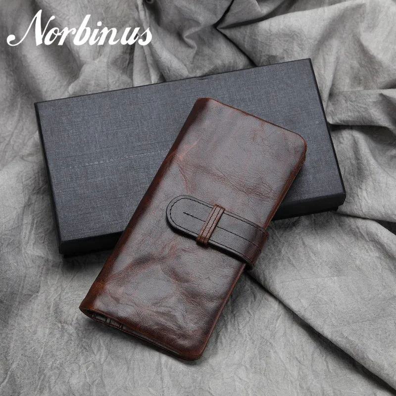 

Norbinus Men's Genuine Leather Long Wallets Clutch Bag Coin Purse Male Card Holder Hand Bags Money Pack Fashion Clutch Wallets