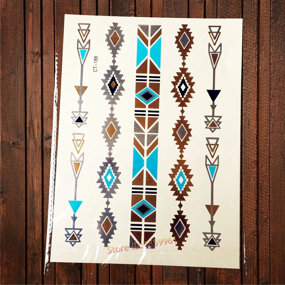 Pulseras indias a la moda para mujer, tatuaje temporal de brazo y flecha ACT188, a prueba de dorado, azul, metálico, pegatina de joyería, 1 ud.|tattoo skin|tattoos tigertattoo led - AliExpress
