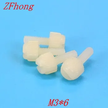 

5000pcs m3*6 PA66 white nylon slotted knurled head computer / PC hand tighten screw twist screw thumb screw / tornillos