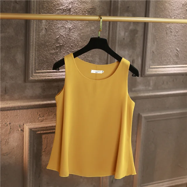 100% Original YUANYU New Arrival Sleeveless Casual blouse High Quality Chiffon shirt Loose Plus Size 6XL O-neck Women's blouse Yellow