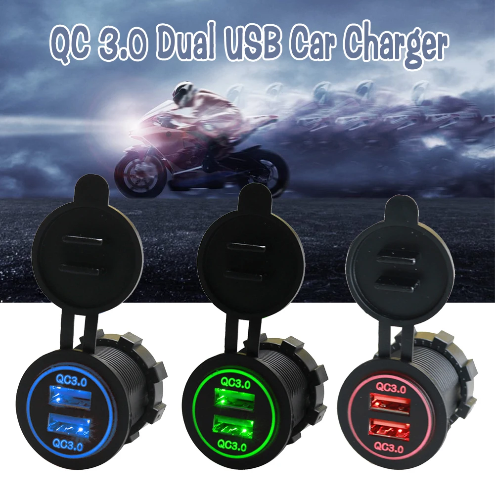 Двойной USB Quick Charge 3,0 светодиодный быстрое зарядное устройство для 12 V/24 V Авто Лодка мотоцикл внедорожник автобус; грузовик; легковой автомобиль аксессуары