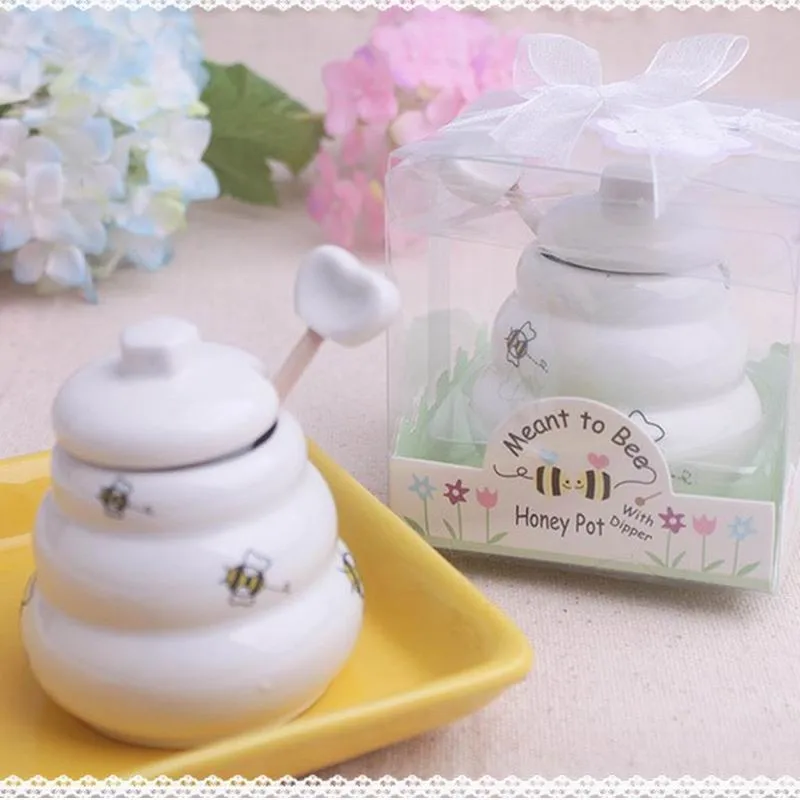 Free Shipping 50 pcs Ceramic Meant to Bee Honey Jar Honey Pot Wedding