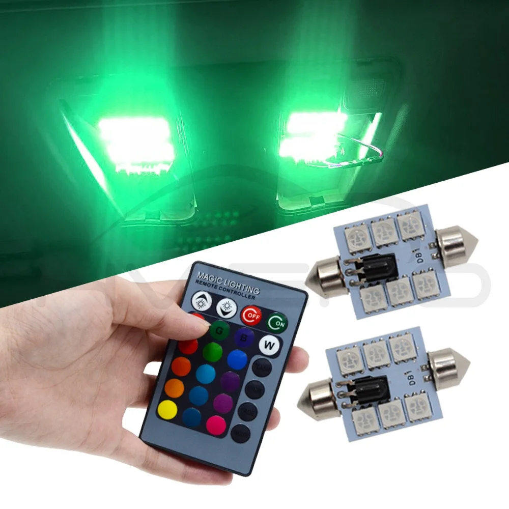 T10 RGB автомобиля светодио дный C5W 39 мм 5050 6SMD гирлянда двери купола Multi Цвет свет Дистанционное управление Цвет ful лампы на крыше магистральные