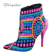 Sequined cloth pointed toe ankle boots