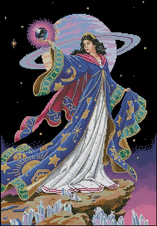 cs-1888 Cross Stitch Kit Alluring Sorceress Earth Universe Fairy at Night dim 72425