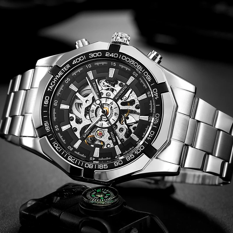 WINNER мужские часы Топ люксовый бренд мужские s с автоматическим заводом механические часы модные сплав скелет водонепроницаемые часы мужские наручные часы