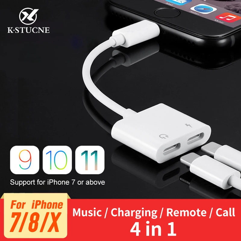 

2 in 1 Dual Jack Auxiliary Headphone Adapter For iPhone X 7 8 Plus Opladen Adapter 3.5mm Jack AUX Splitter For iPhone XS XR Max