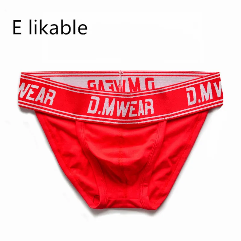 

Модное молодежное однотонное Мужское нижнее белье E likable, пикантные удобные дышащие трусы с заниженной талией и высокой вилкой