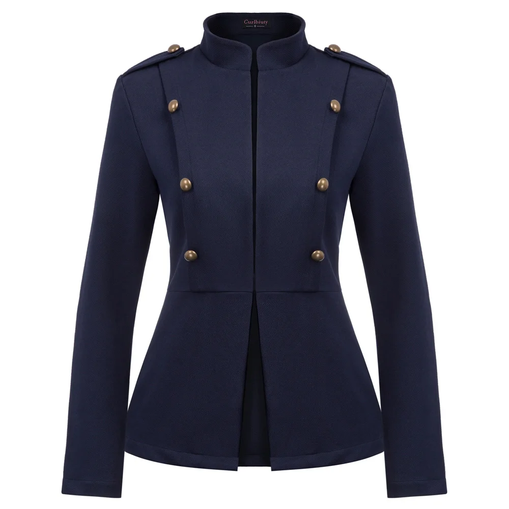 

Women's jacket formal Long Sleeve outwear Stand Collar Buttons Decorated slim fit work Coat