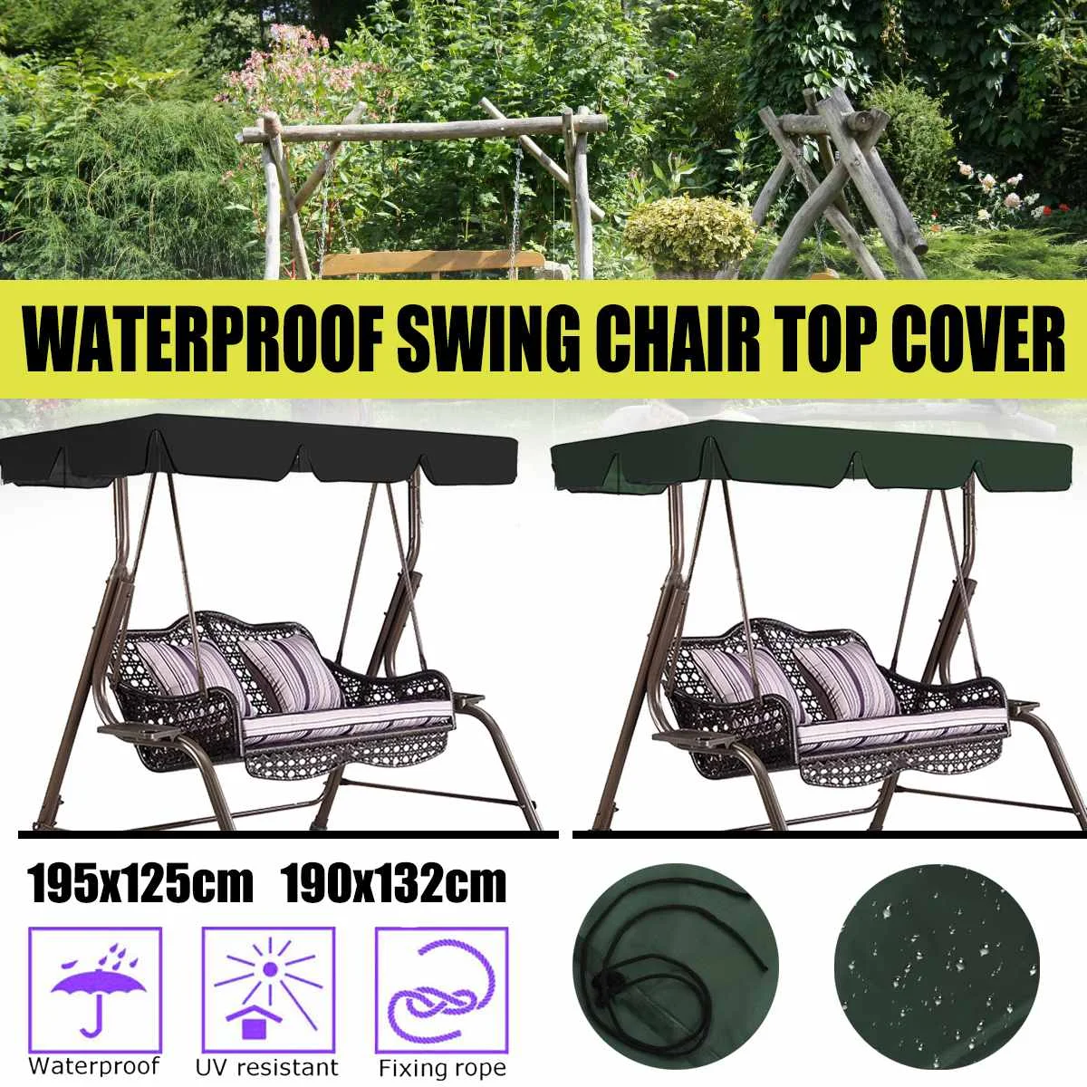 2/3 asientos, Columpio de jardín cubierta de sombra impermeable Silla de oscilación de la cubierta superior de interior al aire libre tienda hamaca silla velas de sombra 2/3 asientos, Columpio de jardín cubierta de sombra impermeable Silla de oscilación de la cubierta superior de interior al aire libre tienda hamaca silla velas de sombra