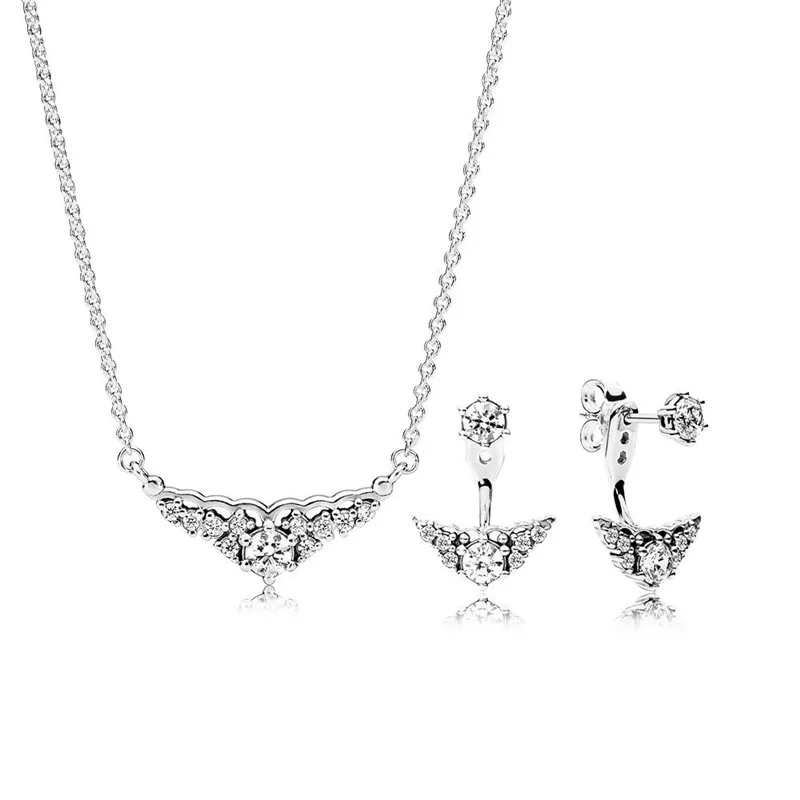 

Crystal Fairytale Tiara Choker Necklace & Stud Earrings Jewelry Gift Sets for Women Princess Style 925 Sterling Silver Jewelry