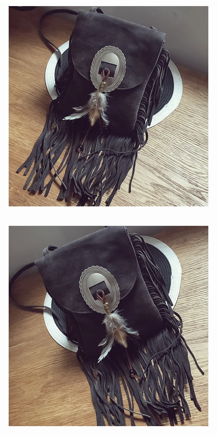 Female Small suede Bag Brown Beaded Feathers Hippie American Indian Tribal Bohemian Boho Chic Ibiza Style Pouch Bag (4)