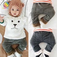 Lemonmiyu/Детские теплые штаны; клетчатые бархатные модные теплые леггинсы; сезон весна-осень; хлопковые теплые плотные повседневные брюки для новорожденных; верхняя одежда