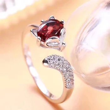 

Elegant lovely Fox Natural red garnet Ring Natural gemstone Opening Adjustable ring S925 silver women party girl gift Jewelry