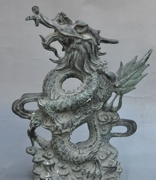 

788++11" chinese old bronze Carved fengshui zodiac animal fly dragon lucky Art statue