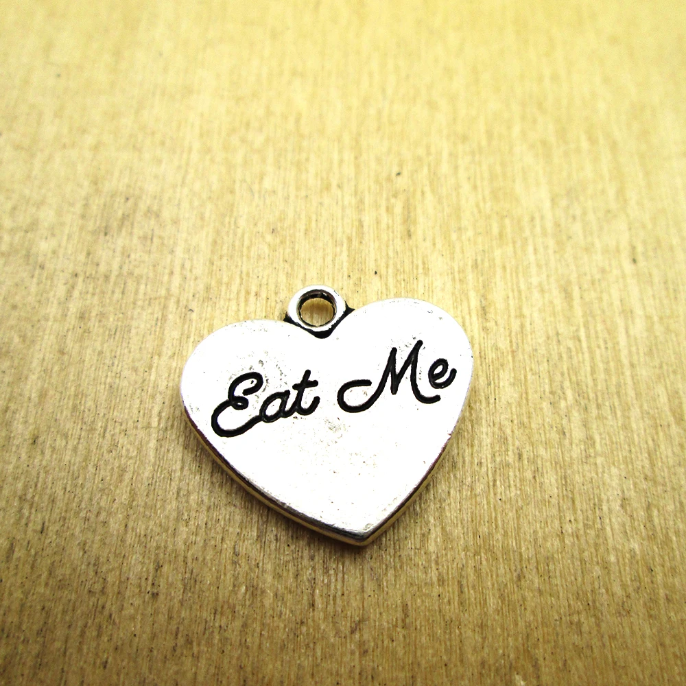 

10pcs-- 19*20mm one side EAT ME heart shape Charms DIY Charms Pendants DIY necklace/ bracelets charms antique silver tone