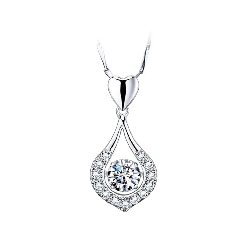 

Necklace for Women Chain Pendant Necklace Twinkling Heart Waterdrop Stone Pendant Valentine's Day Gift Jewelry Silver 5.7