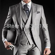 Красивая светло-серый утро костюмы жених смокинг костюм( куртка+ брюки+ жилет+ перевязка+ платок) / западный suitswedding m