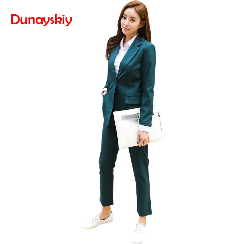 Coats dark 2 Lady Pant Sleeve Office Set Suit Solid And Basic Dunayskiy Business Green Wears Women Blazers Work Pants Uniform Piece Black Long xqEC8716w