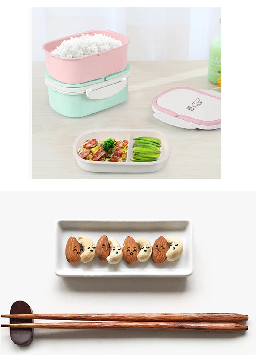 LIYIMENG Plastic Microwave Lunch Box 2 Layer Portable Dinnerware Food Storage Container Lunchbox For Picnic Office Workers B4