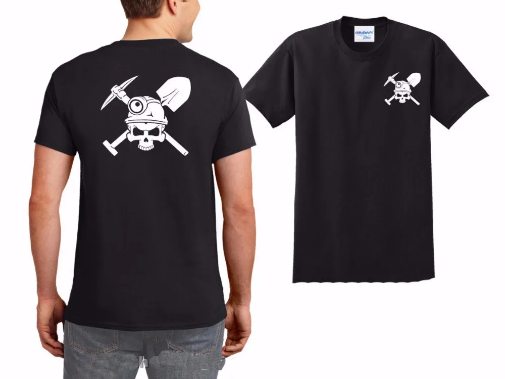

2019 Fashion Short Sleeve Black T Shirt High Quality Tops Tee Shirt For Man Miner miner's skull crossbones miner hard hat light