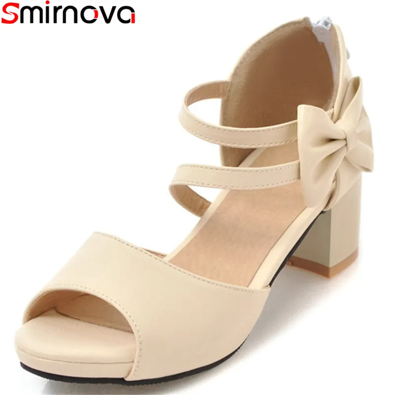 

Smirnova 2018 fashion summer new arrive shoes woman peep toe zipper sweet ladies sandals square heel high heels plus size 33-47