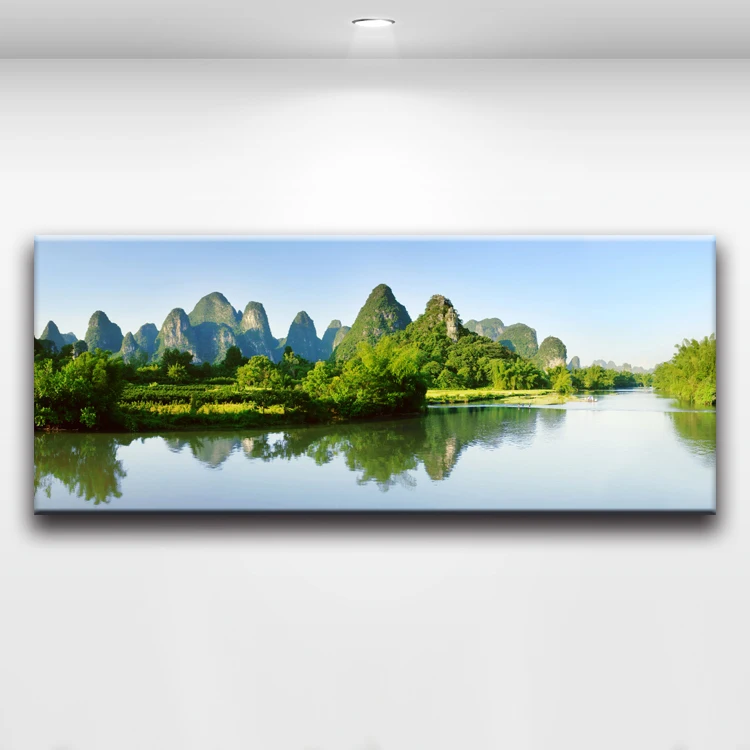 Guilin River Mountain Nature Chinese Landscape Painting Canvas Print