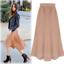 MUMUZI Для женщин длинные гофрированные шифоновые юбки комплект пуловер+ кожаная юбка макси юбки Пляж Boho Винтаж летняя юбка макси