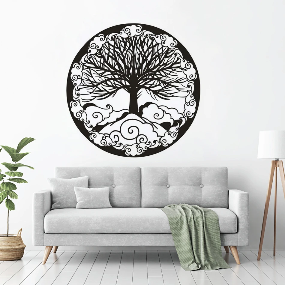 

Life Circle Tree Vinyl Wall Sticker Home Bedroom Décor Yoga Mandala Style Wall Decal Tree With Clounds Vinyl Muarls Poster AZ800