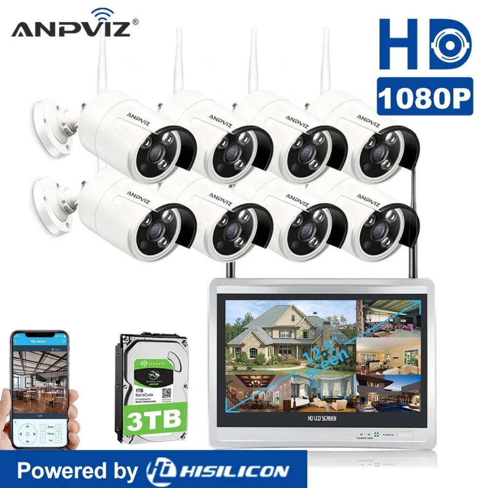 

Anpviz Full HD 1080P 12" wireless Security Camera System 8 x 1080p IP Outdoor Surveillance Camera Support Smartphone Remote View