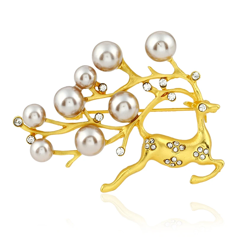 Women Brooch Vintage Corsage Lapel Pin Retro Deer Brooches Collar Simulated Pearl Pin Wedding Brooch XZ