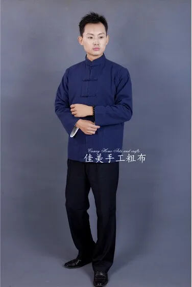 Грубая ткань Тан костюм мужчины с длинным рукавом мужской Тан костюм весна и осень одежда Тай чи костюм китайский стиль одежда Топ