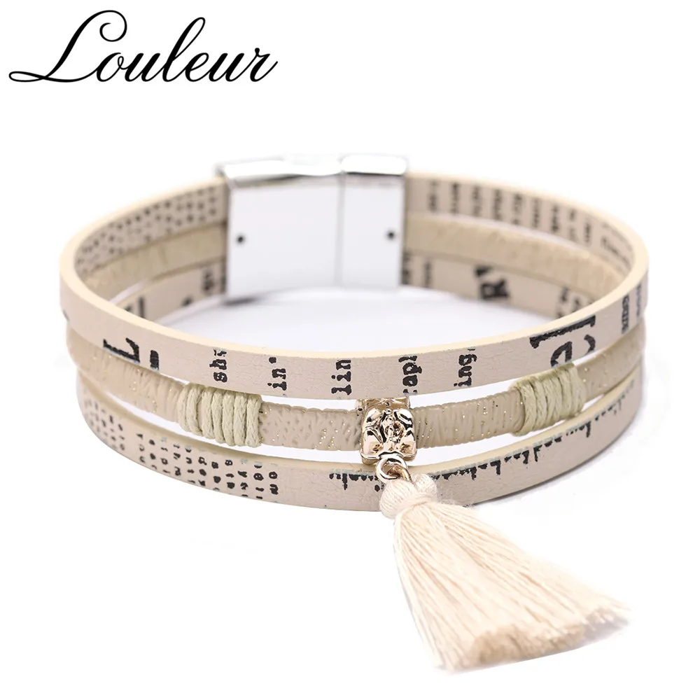 

Louleur Multilayer Letter Leather Bracelets for Women Tassel Pendant Charm Bohemian Bracelet Female Jewelry Valentine's Day Gift