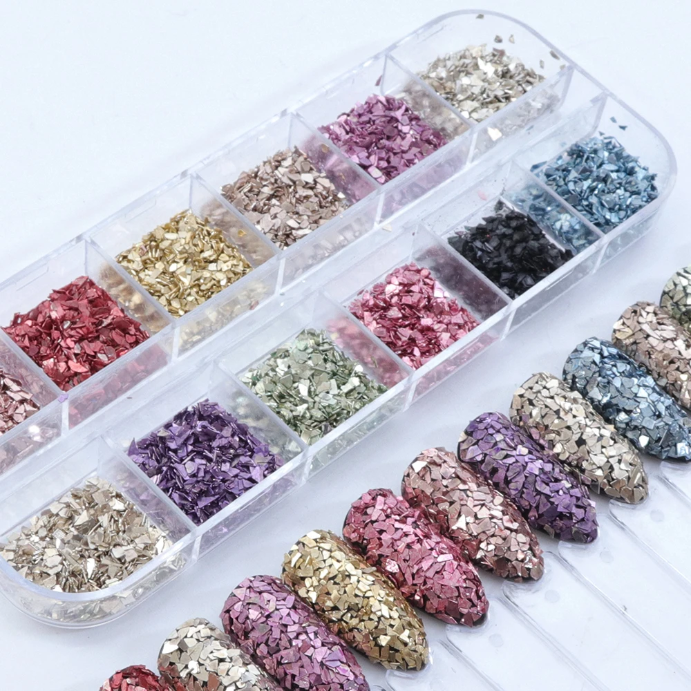 Mix Color Borken Glass Nail Glitter Set Gold Purple Irregular Shape Nails Art Powder Sequins Polish 3D Tips Manicure LALY