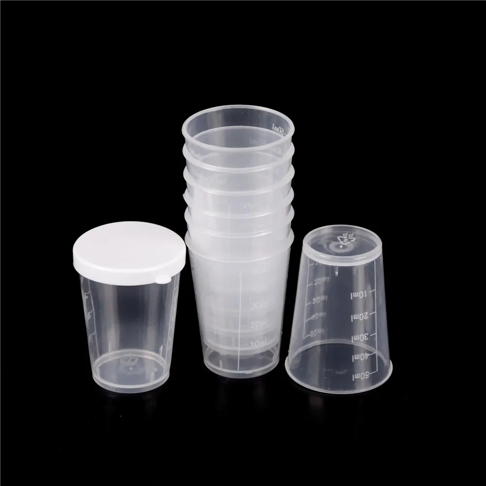 

10Pcs/set 50ml White Lid Indexing Clear Container Tub Clear PP Liquid Measuring Cups Plastic Graduaeted Laboratory Test Cylinder