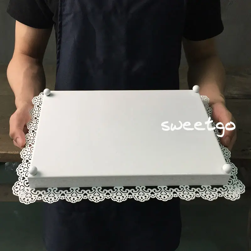 Поднос для свадебного украшения SWEETGO, металлическая железная белая прямоугольная тарелка для торта, Аксессуары для инструментов, вечерние формы для выпечки