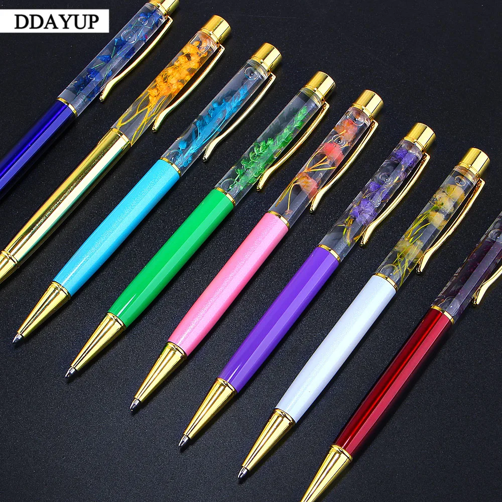

1Pcs Creative ballpoint Pen Metal Ball Pens Office Supplies Rose Golden Rose Gold Pens Dynamic Liquid Flower Pen
