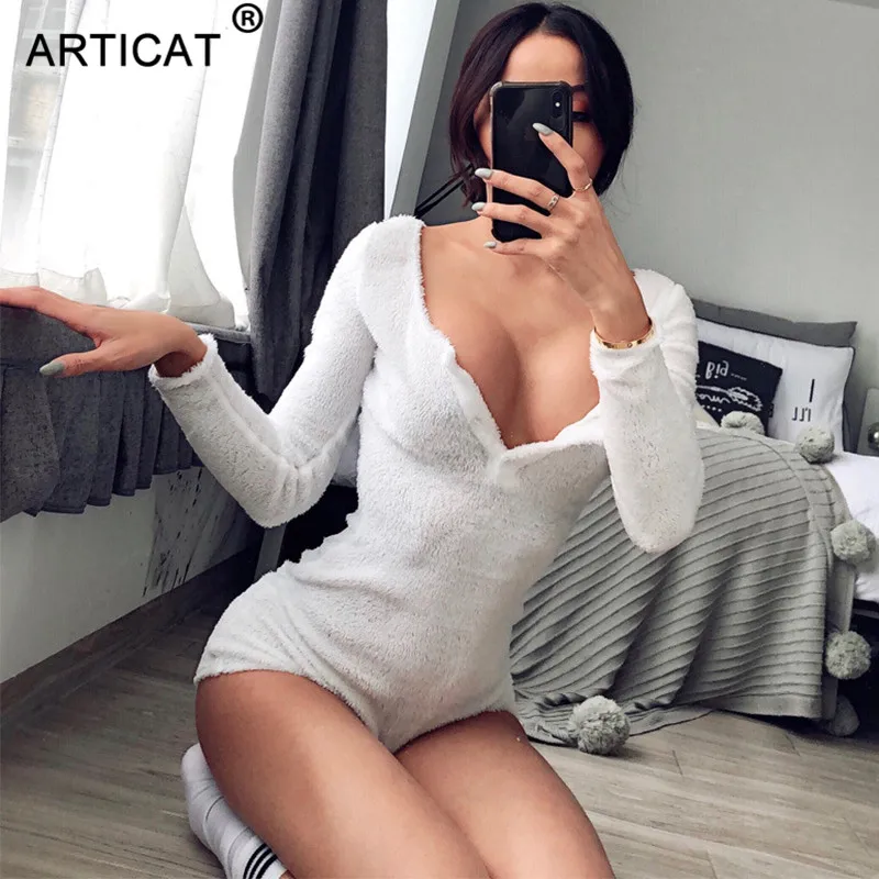 Articat Sexy Women Velet Romper Bodysuits Long Sleeve V Neck Wool Autumn Winter Bodycon Jumpsuits Female Button Up Streetwear Articat Sexy Women Velet Romper Bodysuits Long Sleeve V Neck Wool Autumn Winter Bodycon Jumpsuits Female Button Up Streetwear