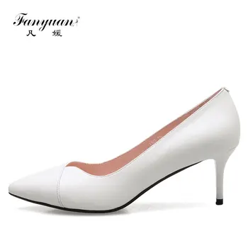 

Fanyuan 32-41 Woman Shoes Genuine Leather Low Heels Women Pumps Stiletto Thin Heel Women's Work shoe Pointed Toe Wedding Shoes