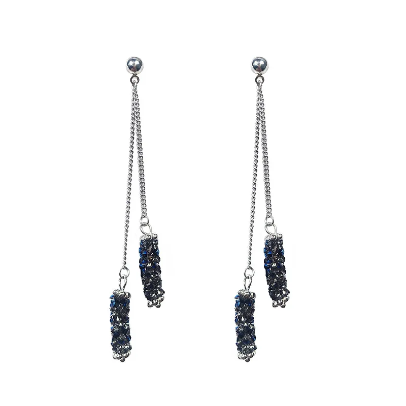 Новые серьги, модные ювелирные изделия, индивидуальные креативные длинные геометрические серьги с синими кристаллами и кисточками для женщин