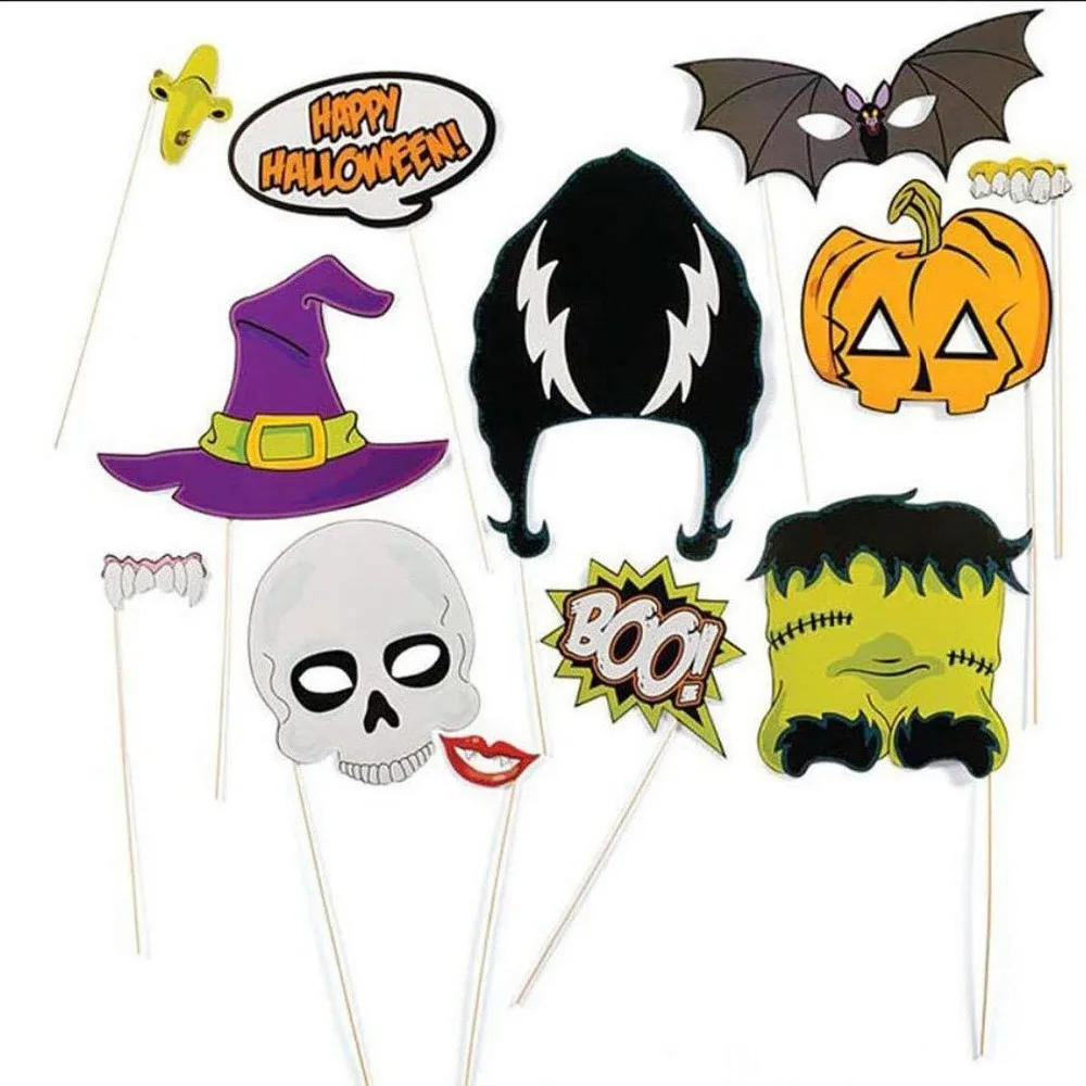 

12PCS Halloween Mask Taro Bat Pumpkin Halloween Photo Props Decoration