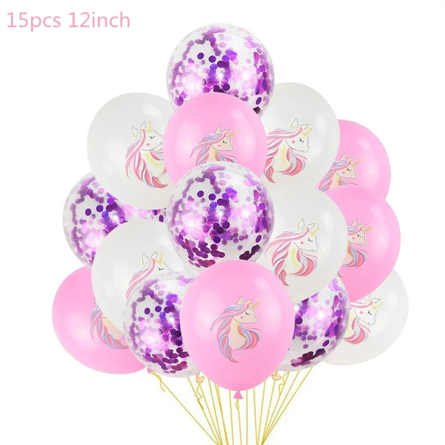 1 Set Unicorn Party Balloons Birthday Baloon Unicorn Decoration Latex Confetti Balloon Birthday Party Decoration Balloons Kids 15pcs I