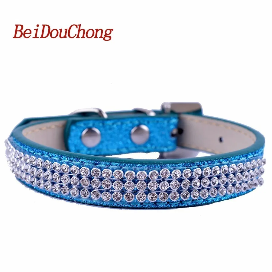 Bling Diamante Dog Collar Rhinestones Buckle Dogs Leads Neck Strap PU