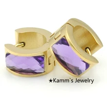 Фабрика магазин Высокое качество мужские фиолетовые акриловые обруч золотые серьги со стразами 316L ювелирные изделия из нержавеющей стали оптом KE387