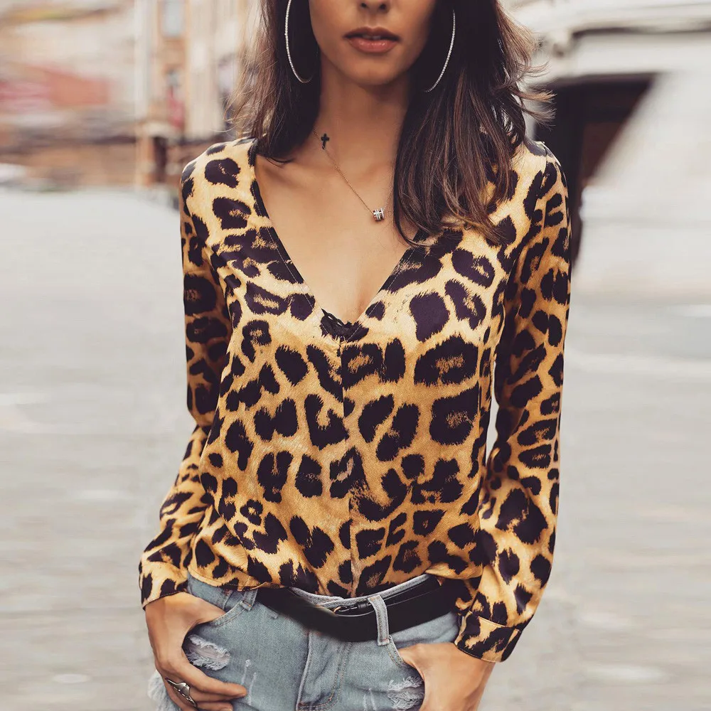 Womens Leopard Print Shirt Long Sleeve Tops and Blouses