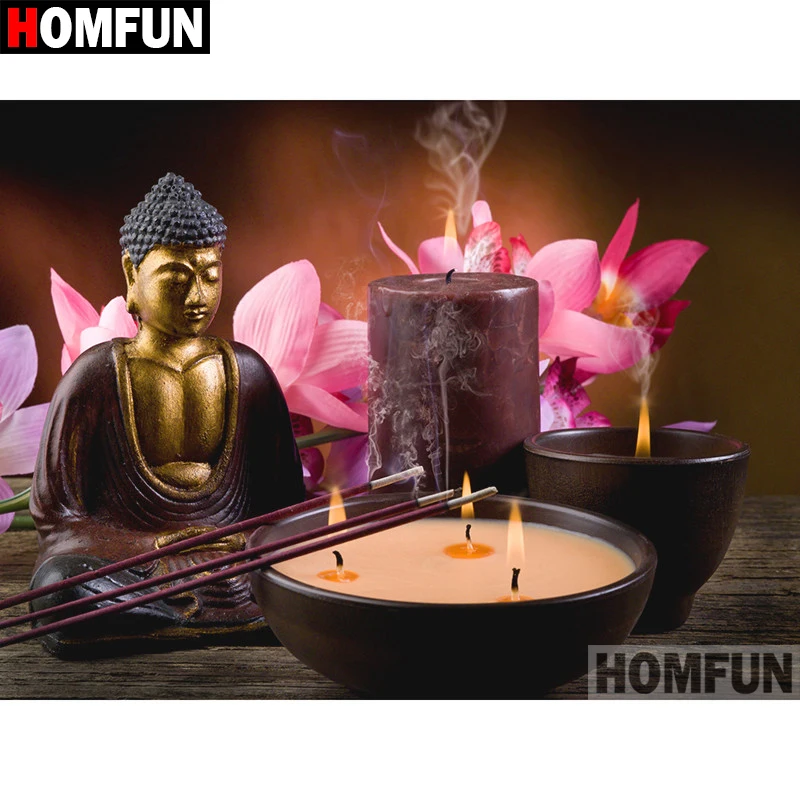 HOMFUN 5D Diamond Embroidery Needlework Kit &quotBuddha flower&quot Diy Painting Cross Stitch Home Decoration Gift A00297 | Дом и сад