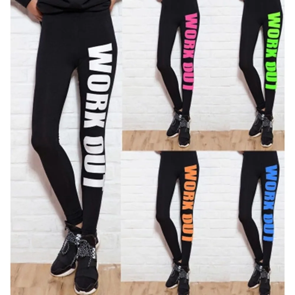 

Sports Leggings Women Pencil Fitness Workout Letters Print Yoga Pants Lady Gym Clothes Sportwear