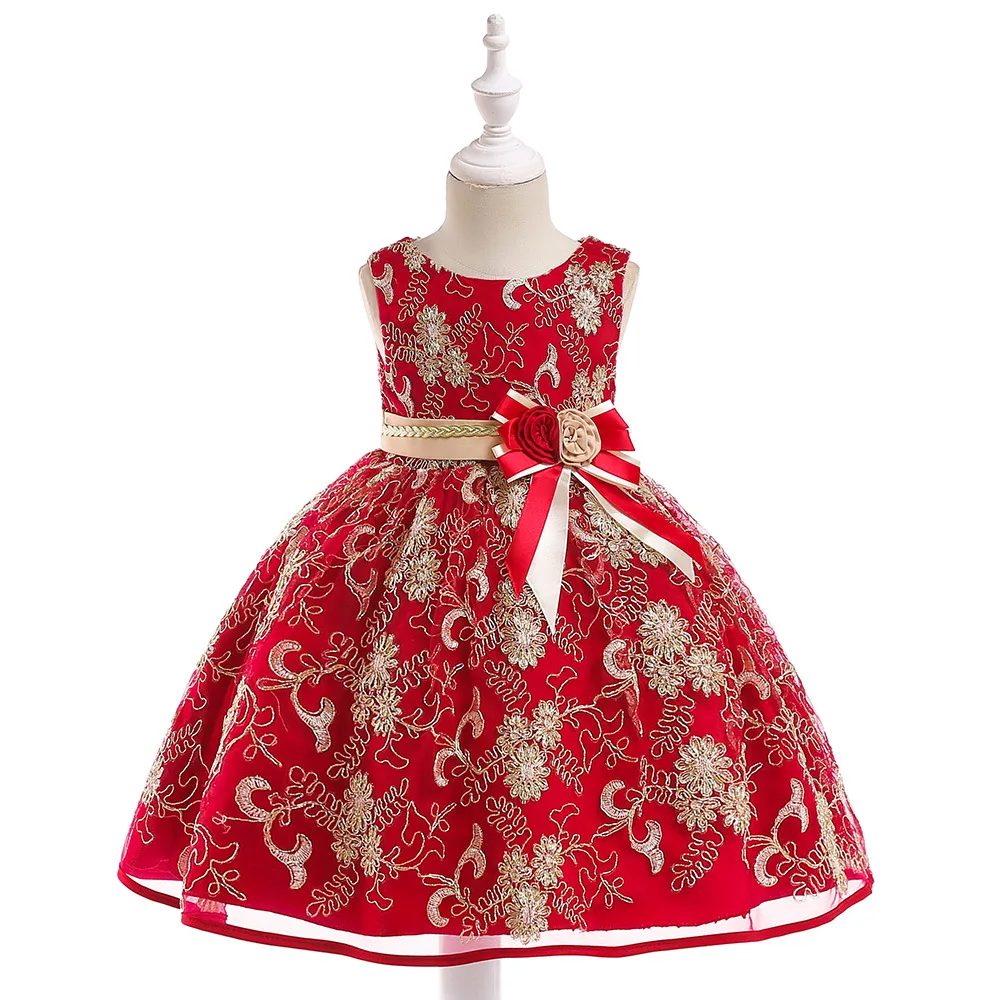 Цветочной вышивкой для девочек в цветочек платья с Бисер дети выпускного платья Нарядные платья для маленьких девочек