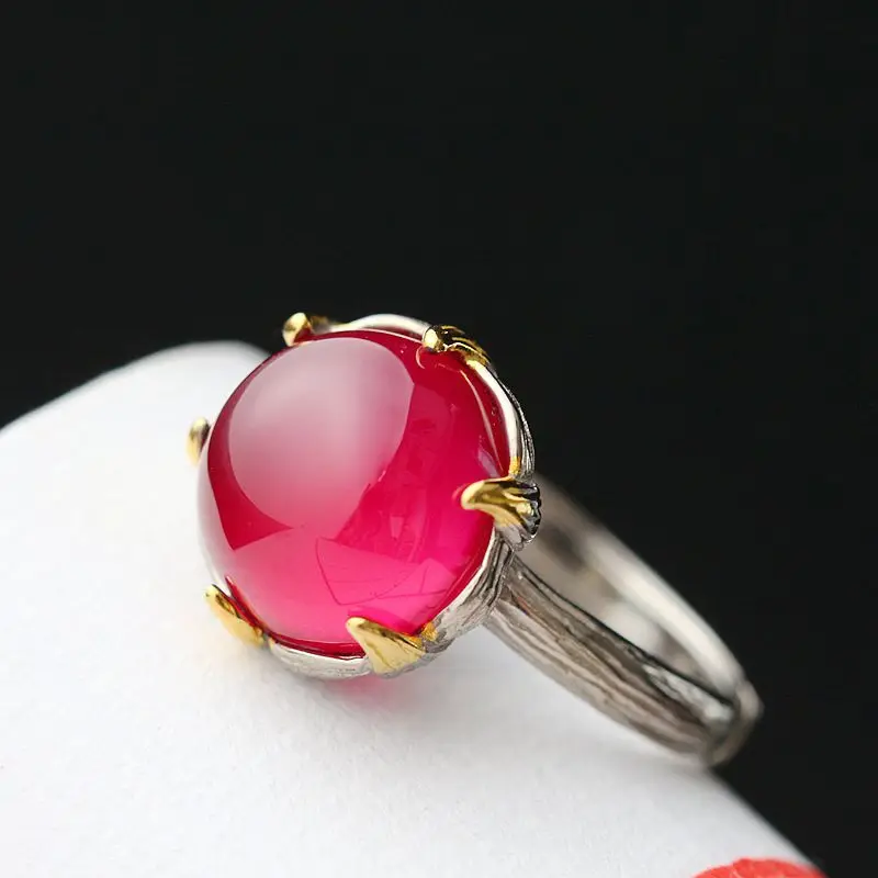 

925 sterling silver ring inlaid silver ring opening hand red corundum