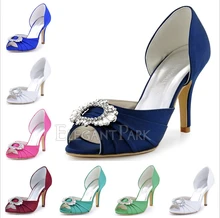 Shoes Woman A2136 Navy Blue Peep Toe High Heel Bridesmaid Pumps Rhinestone Two Piece Satin Evening Prom Wedding Bridal Shoes